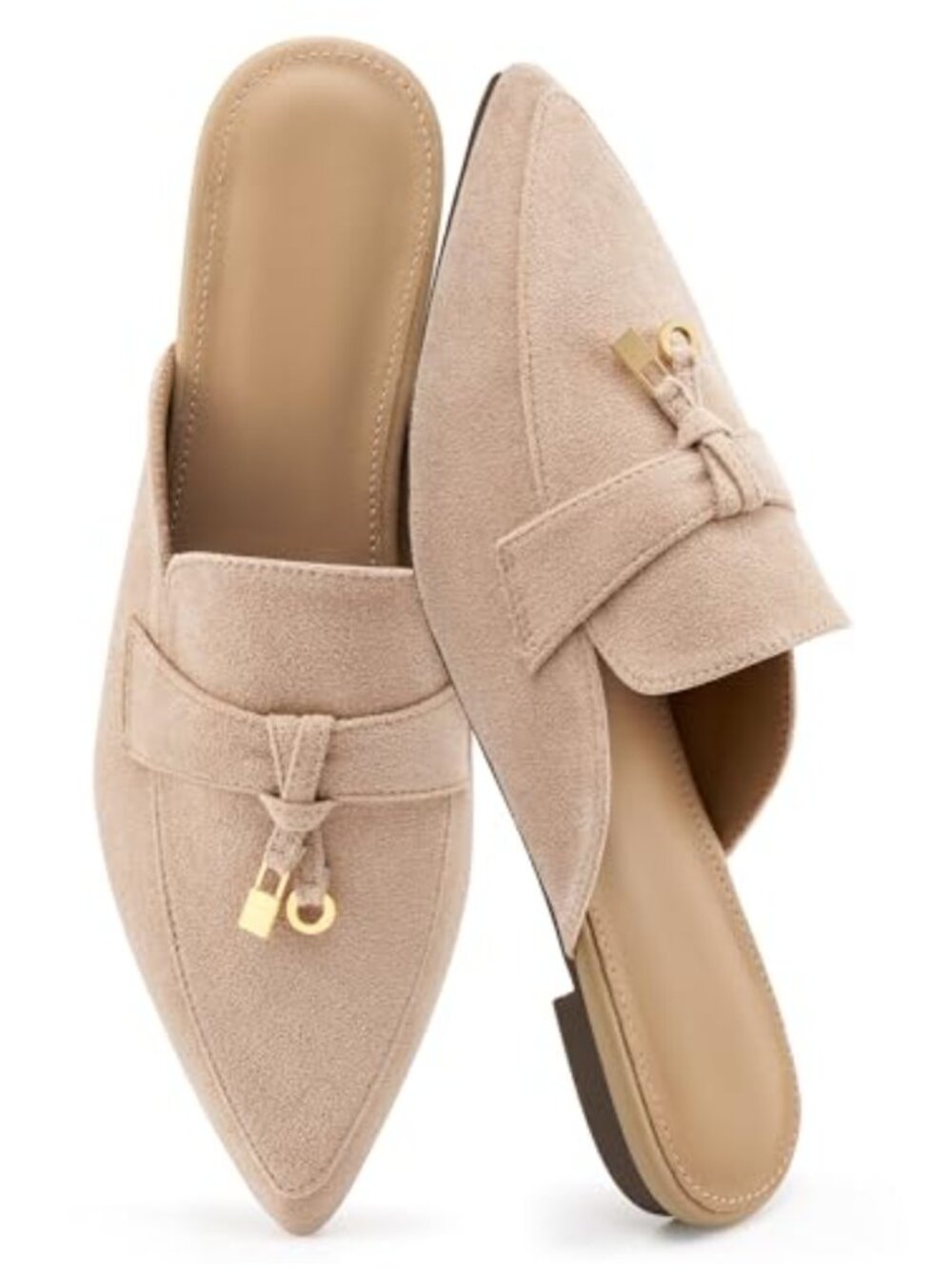 Pointed Toe Suede Mules for Women Slip On Backless Flats Tassel Comfort Walking